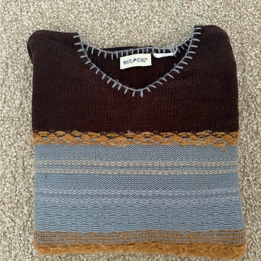 White Stag Women’s Brown and Blue Sweater